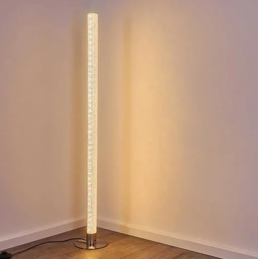 Lampadaire Pipe Led Nickel Mat, 1 Lumiere, Telecommandes, Changeur De Couleurs