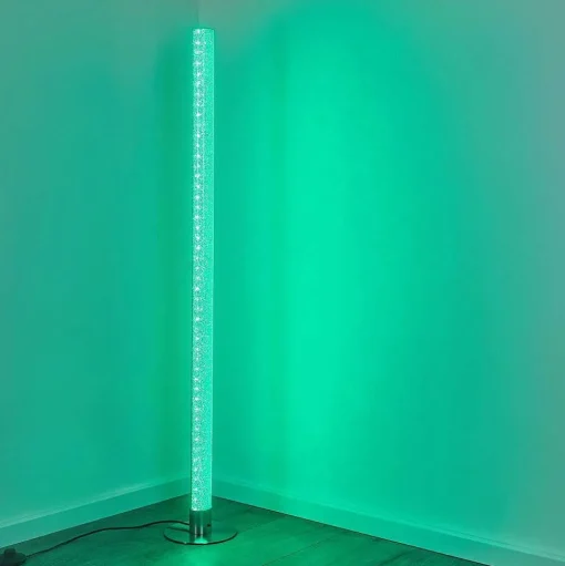 Lampadaire Pipe Led Nickel Mat, 1 Lumiere, Telecommandes, Changeur De Couleurs