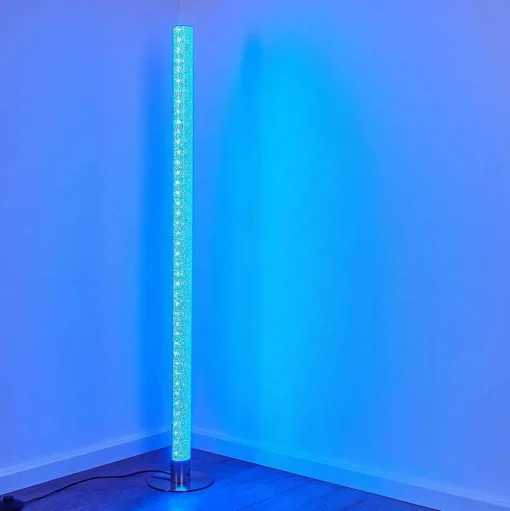 Lampadaire Pipe Led Nickel Mat, 1 Lumiere, Telecommandes, Changeur De Couleurs