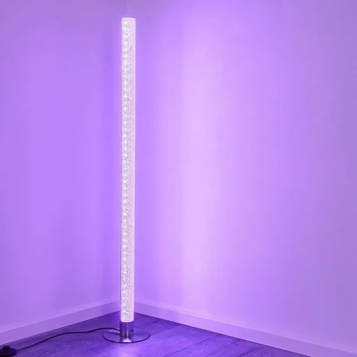 Lampadaire Pipe Led Nickel Mat, 1 Lumiere, Telecommandes, Changeur De Couleurs