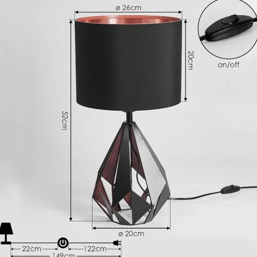 Lampe De Table Marang Cuivre, Noir, 1 Lumiere