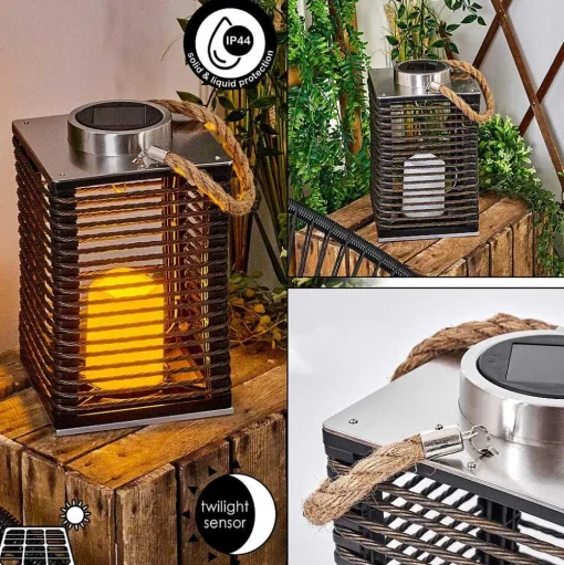 Lampe De Table Solaire Emboque Led Brun, Ecru, Nickel Mat, Noir, 1 Lumiere