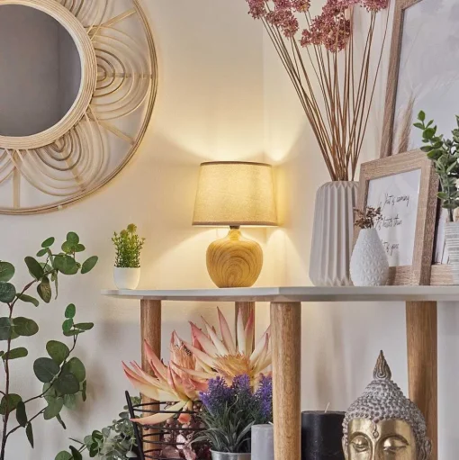 Lampe De Table Stampa Brun, Couleur Bois, 1 Lumiere