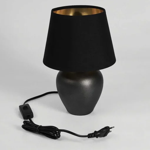 Lampe De Table Tapona Brun Fonce, Nickel Mat, 1 Lumiere