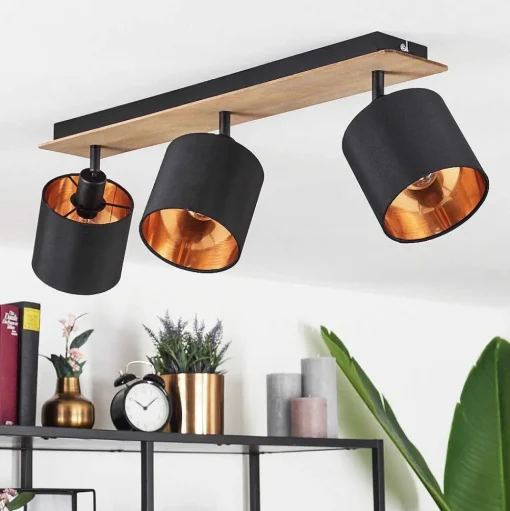 Plafonnier Alsen Bois Fonce, Noir, 3 Lumieres