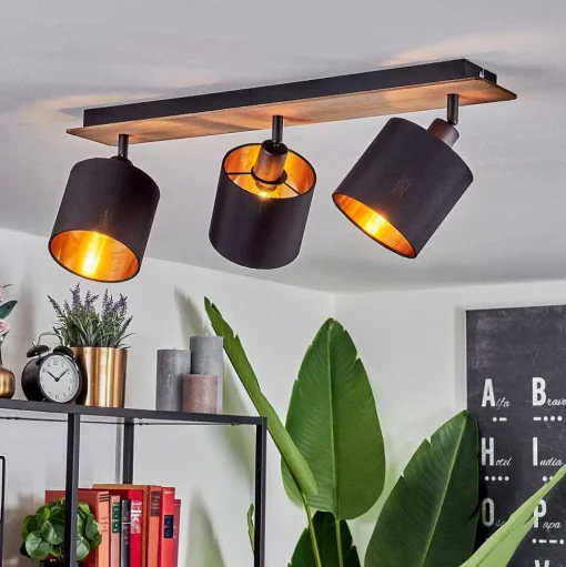 Plafonnier Alsen Bois Fonce, Noir, 3 Lumieres
