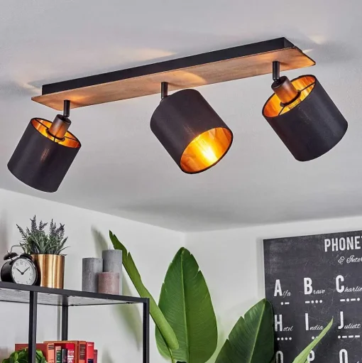 Plafonnier Alsen Bois Fonce, Noir, 3 Lumieres