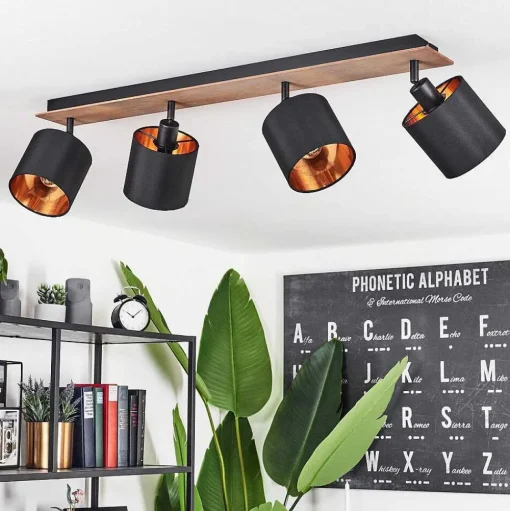 Plafonnier Alsen Bois Fonce, Noir, 4 Lumieres
