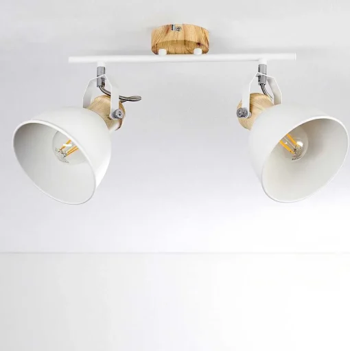 Plafonnier Banjul Bois Clair, Blanc, 2 Lumieres