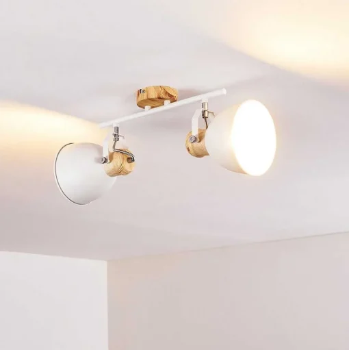 Plafonnier Banjul Bois Clair, Blanc, 2 Lumieres