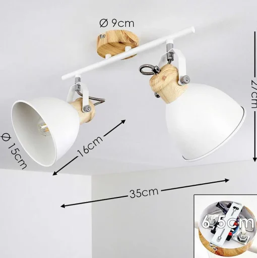 Plafonnier Banjul Bois Clair, Blanc, 2 Lumieres