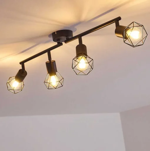 Plafonnier Baripada Noir, 4 Lumieres
