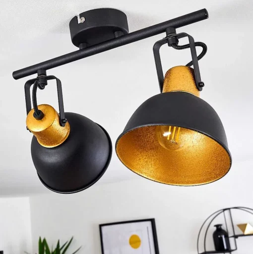 Plafonnier Blackburn Noir Dore, 2 Lumieres