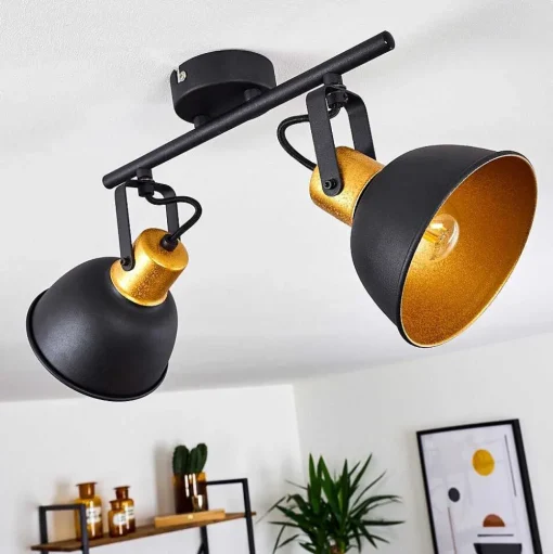 Plafonnier Blackburn Noir Dore, 2 Lumieres