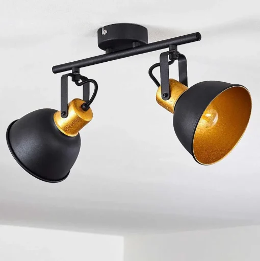 Plafonnier Blackburn Noir Dore, 2 Lumieres