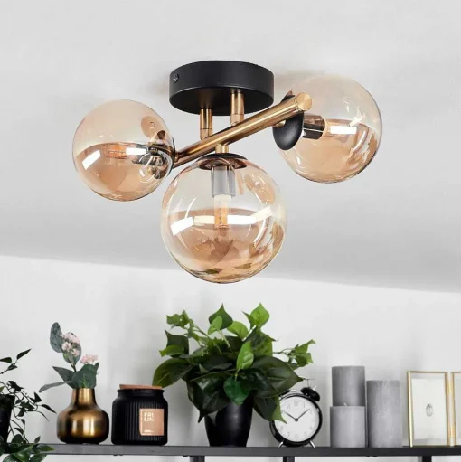 Plafonnier Chehalis Led Laiton, Noir, 3 Lumieres
