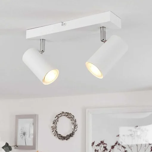 Plafonnier Javel Chrome, Blanc, 2 Lumieres