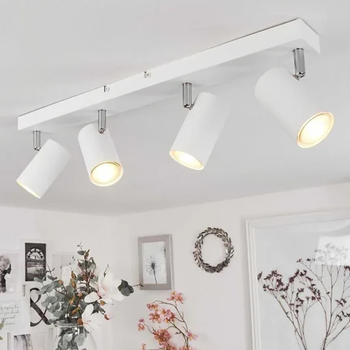 Plafonnier Javel Chrome, Blanc, 4 Lumieres