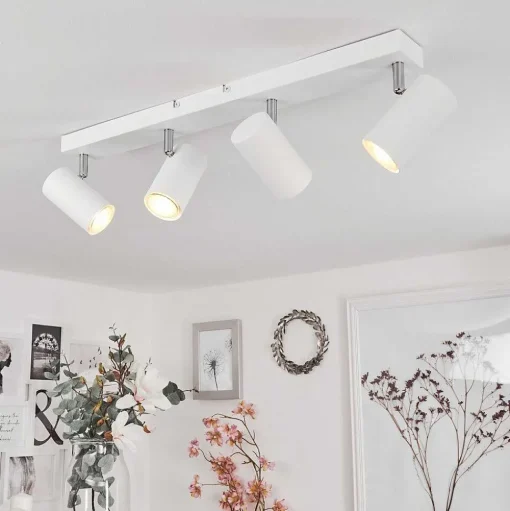 Plafonnier Javel Chrome, Blanc, 4 Lumieres