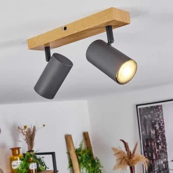 Plafonnier Javel Couleur Bois, Noir, 2 Lumieres