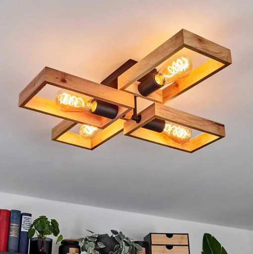 Plafonnier Kouk Ecru, Noir, 4 Lumieres
