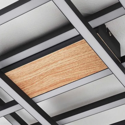 Plafonnier Longos Led Brun, Couleur Bois, Noir, 1 Lumiere