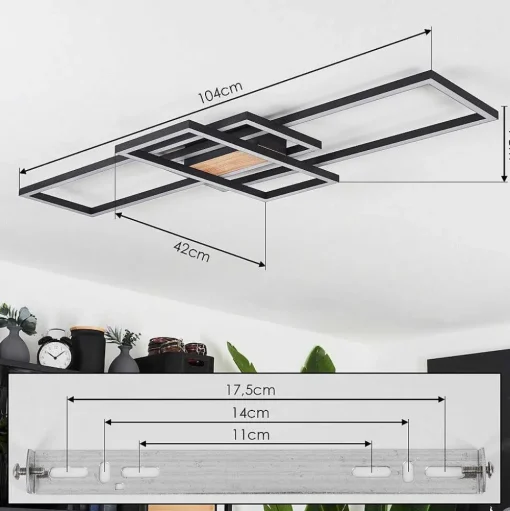 Plafonnier Longos Led Brun, Couleur Bois, Noir, 1 Lumiere