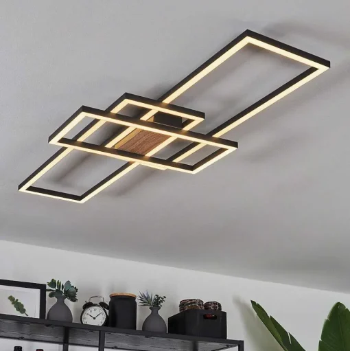 Plafonnier Longos Led Brun, Couleur Bois, Noir, 1 Lumiere