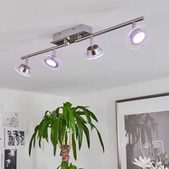 Plafonnier Marsen Led Chrome, Nickel Mat, 4 Lumieres, Telecommandes, Changeur De Couleurs