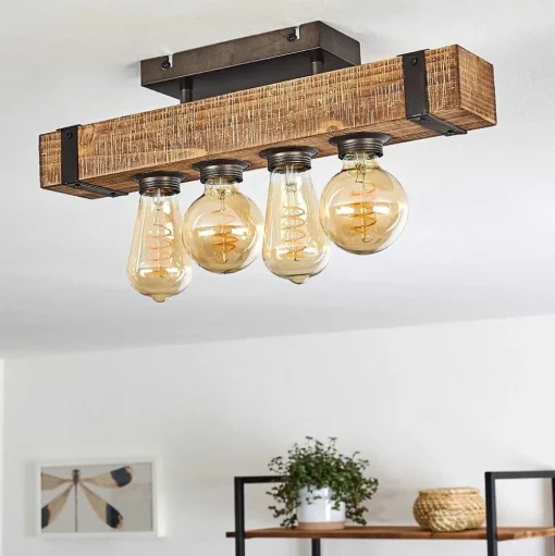 Plafonnier Montgomery Bois Fonce, Noir, 4 Lumieres