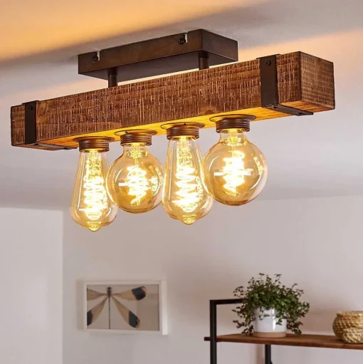 Plafonnier Montgomery Bois Fonce, Noir, 4 Lumieres