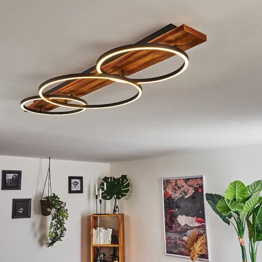 Plafonnier Pompu Led Bois Fonce, Noir, 3 Lumieres