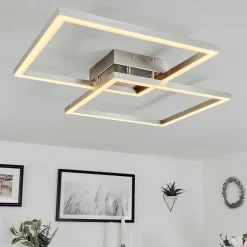 Plafonnier Relous Led Acier Inoxydable, 2 Lumieres, Telecommandes, Changeur De Couleurs