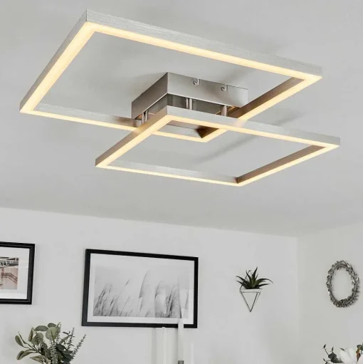 Plafonnier Relous Led Acier Inoxydable, 2 Lumieres, Telecommandes, Changeur De Couleurs