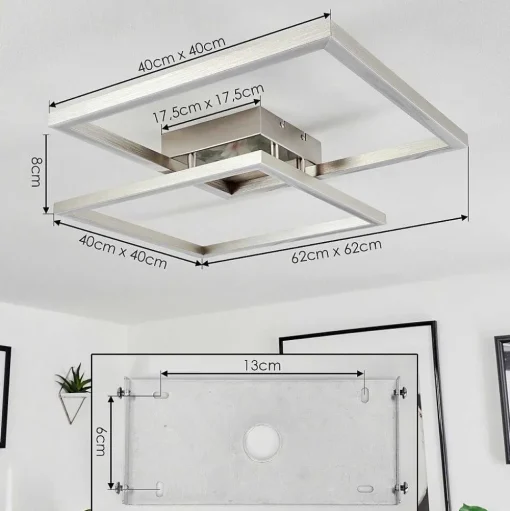 Plafonnier Relous Led Acier Inoxydable, 2 Lumieres, Telecommandes, Changeur De Couleurs