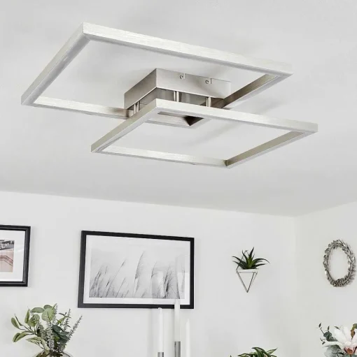 Plafonnier Relous Led Acier Inoxydable, 2 Lumieres, Telecommandes, Changeur De Couleurs