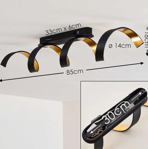 Plafonnier Rezat Led Noir Dore, 1 Lumiere