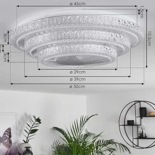 Plafonnier Roseto Led Transparent, Blanc, 1 Lumiere, Telecommandes