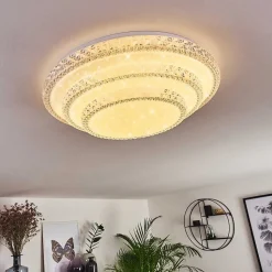 Plafonnier Roseto Led Transparent, Blanc, 1 Lumiere, Telecommandes