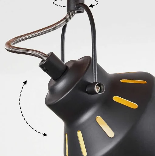 Plafonnier Safari Chrome, Bois Clair, Noir, 2 Lumieres
