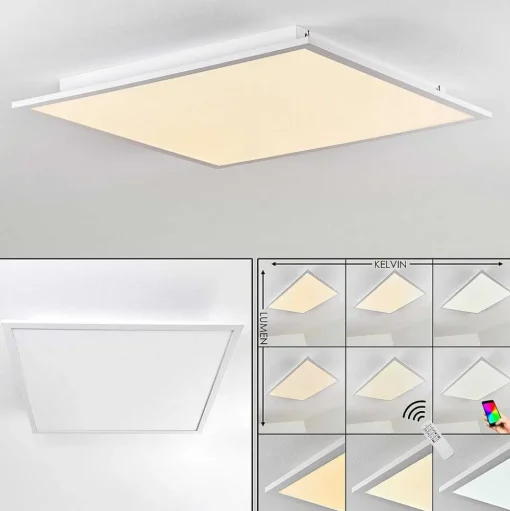 Plafonnier Salmi Led Aluminium, Blanc, 1 Lumiere, Telecommandes