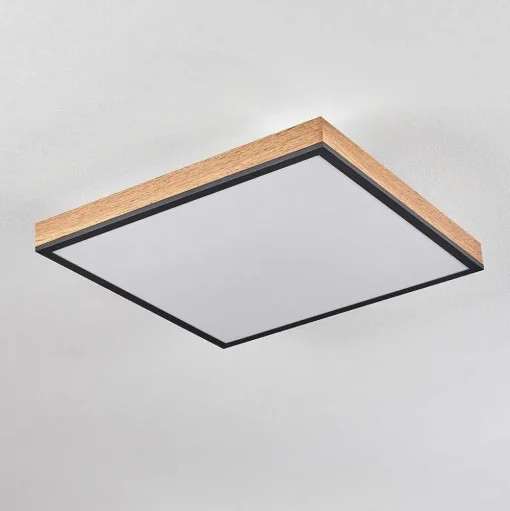 Plafonnier Salmi Led Brun, Couleur Bois, Noir, 1 Lumiere, Telecommandes
