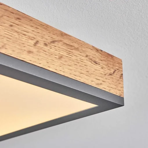 Plafonnier Salmi Led Brun, Couleur Bois, Noir, 1 Lumiere, Telecommandes