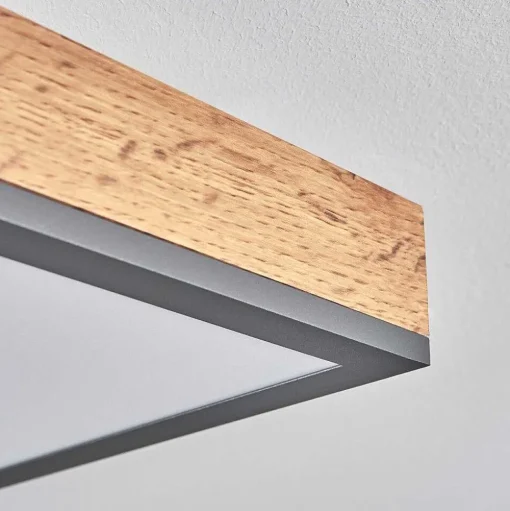 Plafonnier Salmi Led Brun, Couleur Bois, Noir, 1 Lumiere, Telecommandes