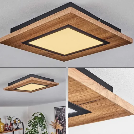 Plafonnier Salmi Led Couleur Bois, Noir, 1 Lumiere