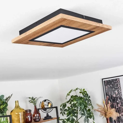 Plafonnier Salmi Led Couleur Bois, Noir, 1 Lumiere