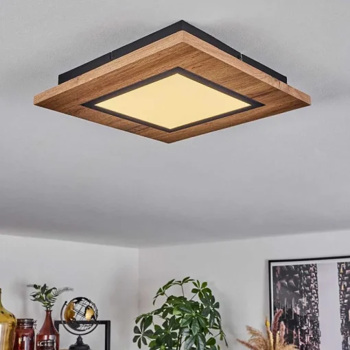 Plafonnier Salmi Led Couleur Bois, Noir, 1 Lumiere