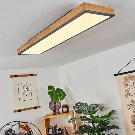Plafonnier Salmi Led Couleur Bois, Noir, Blanc, 1 Lumiere