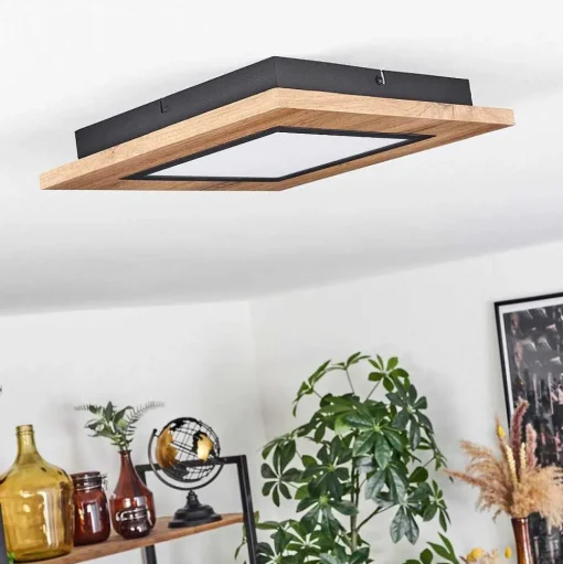 Plafonnier Salmi Led Couleur Bois, Noir, 1 Lumiere