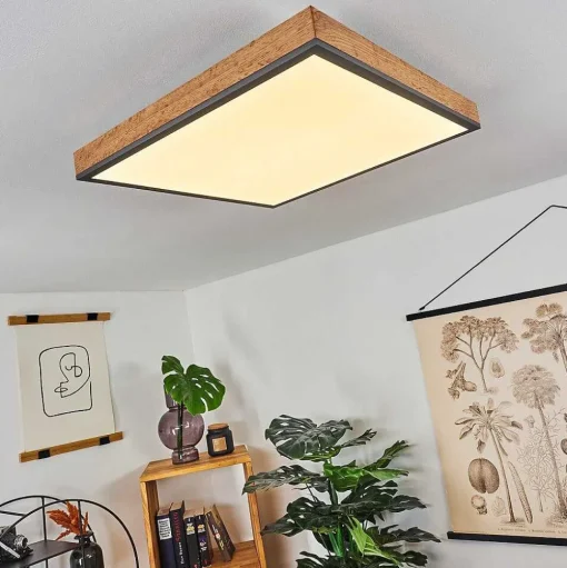 Plafonnier Salmi Led Couleur Bois, Noir, Blanc, 1 Lumiere